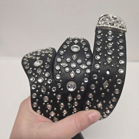 Christine Alexander Black Leather Swarovski Rhinestones Western Belt Women\'s L main image 7